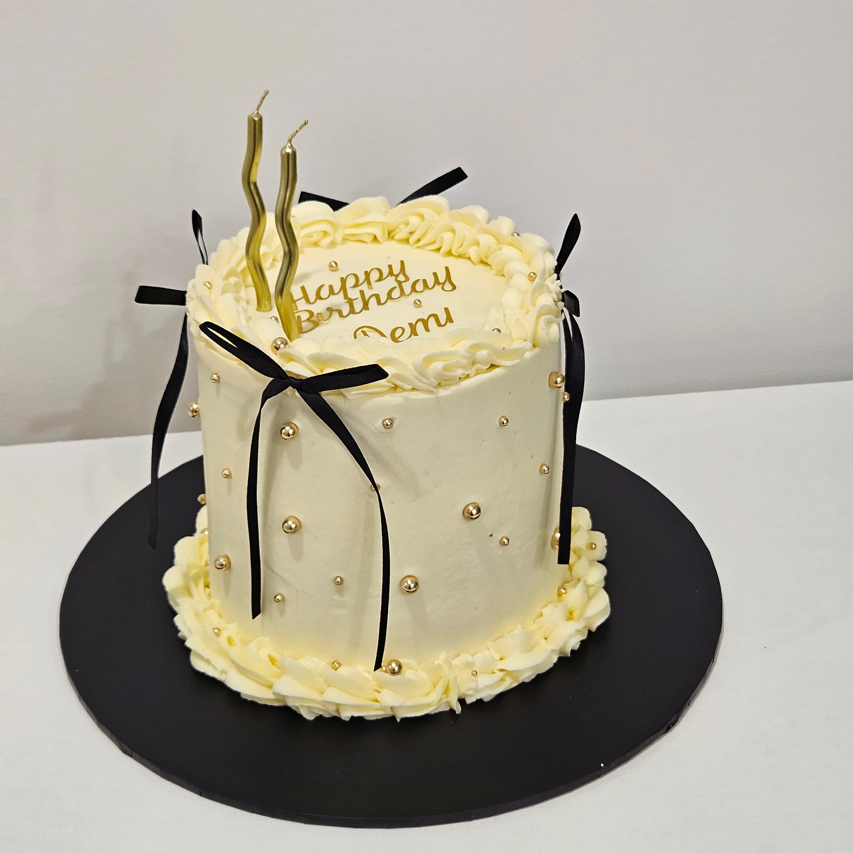 Black Ribbon Birthday Cake by Simshine Cakes