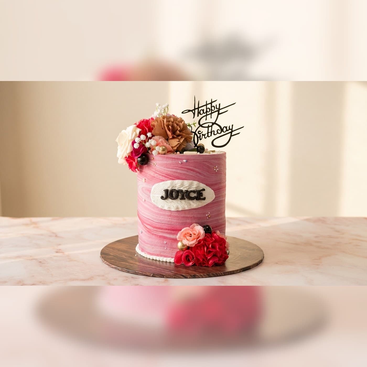 Pink Rose Birthday Cake by Simshine Cakes