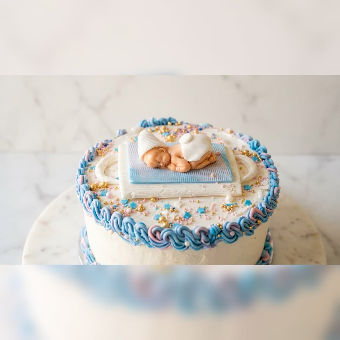 Blue Baby Shower Detail Cake by Simshine Cakes