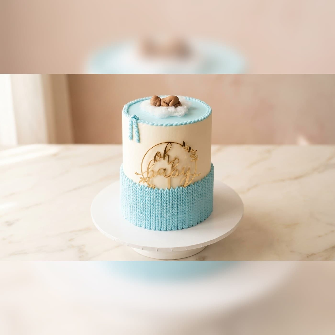 Blue Teddy Baby Shower Cake by Simshine Cakes