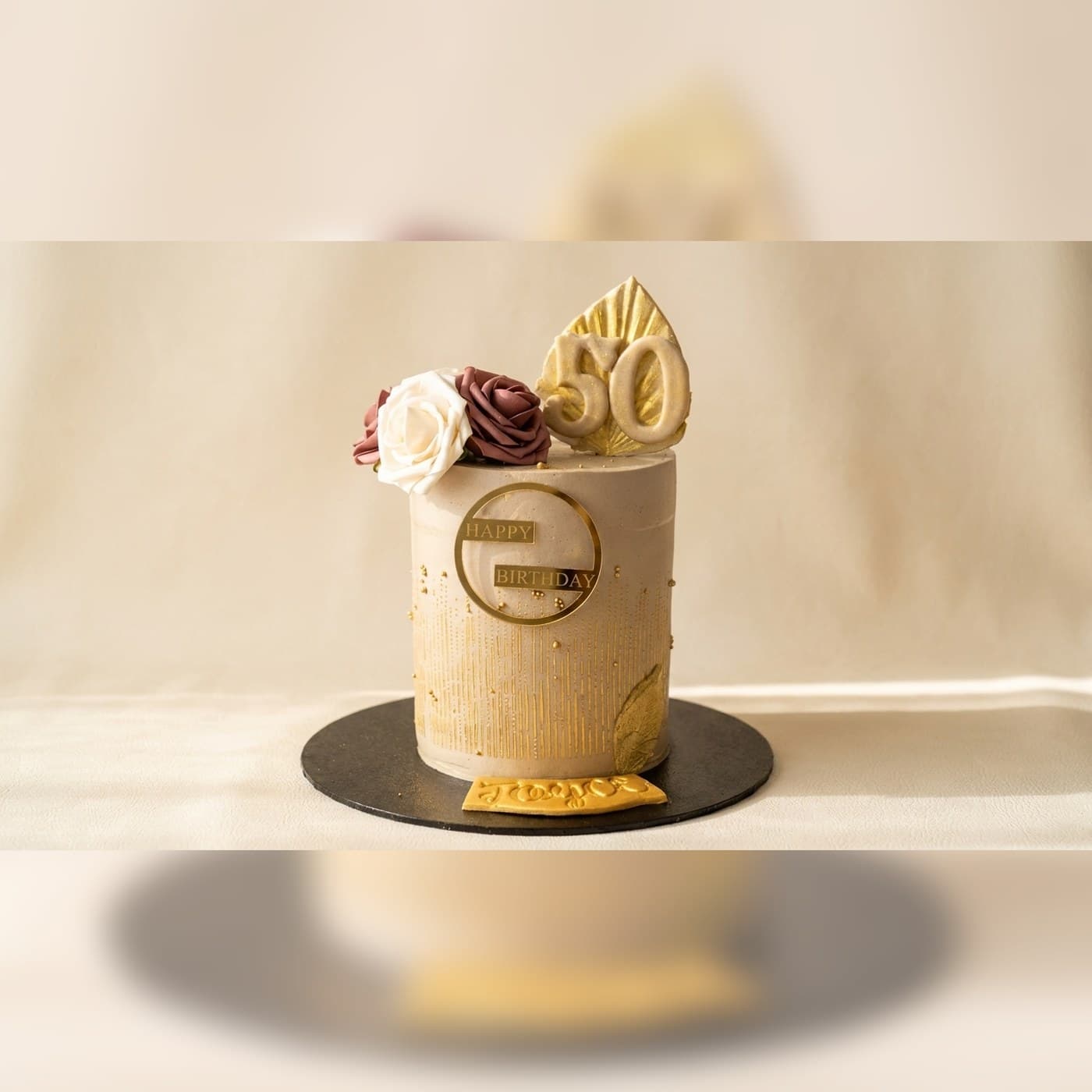 Neutral Gold Birthday Cake by Simshine Cakes