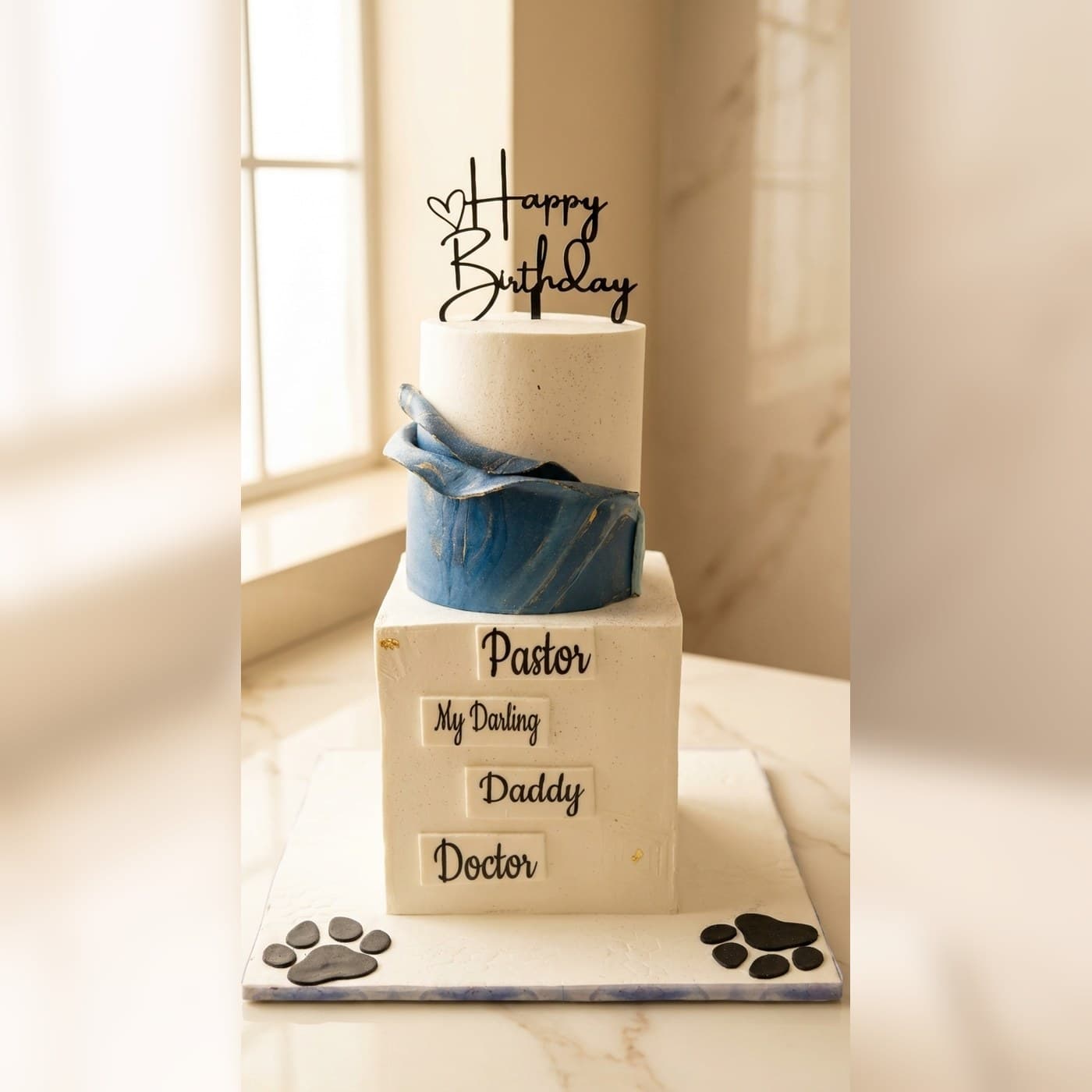 Blue Gift Box Birthday Cake by Simshine Cakes