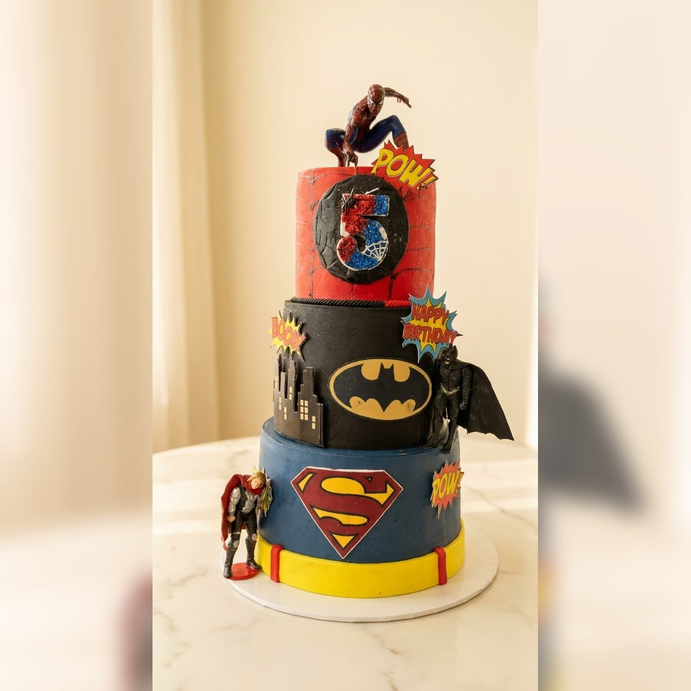 Superhero Tiered Kids Cake by Simshine Cakes