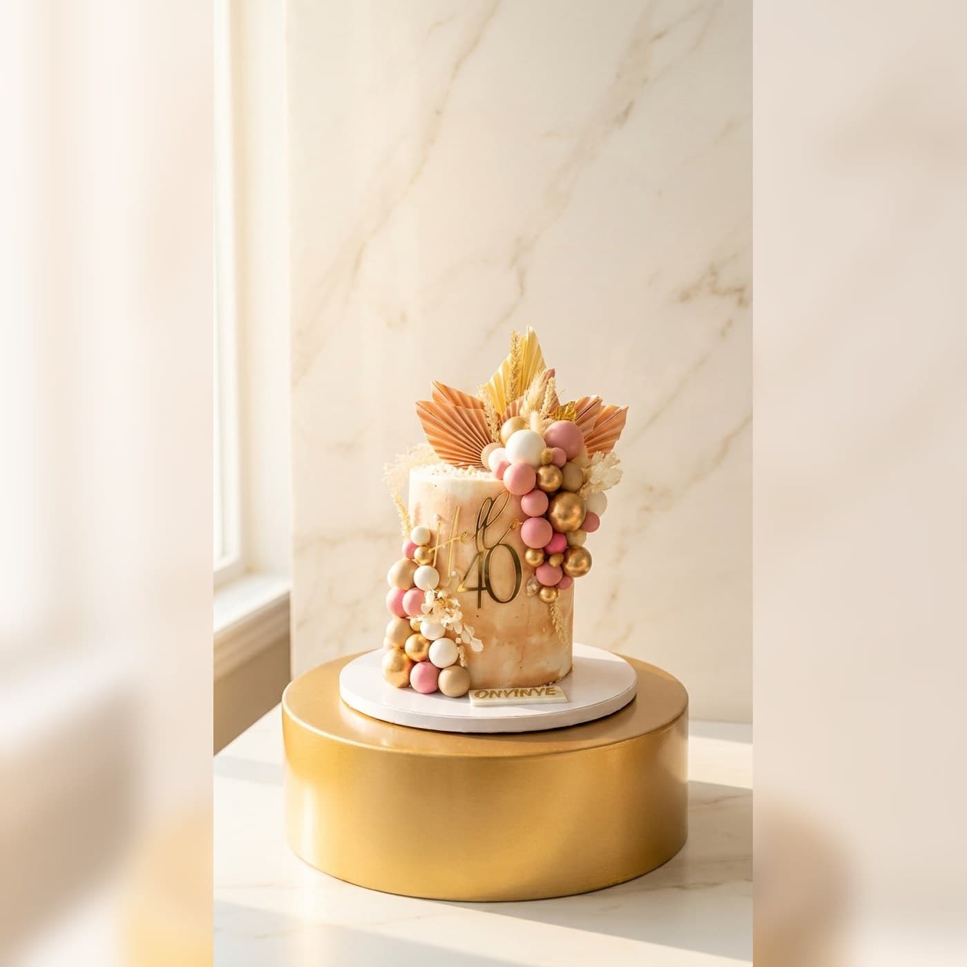 Gold Milestone Floral Cake by Simshine Cakes