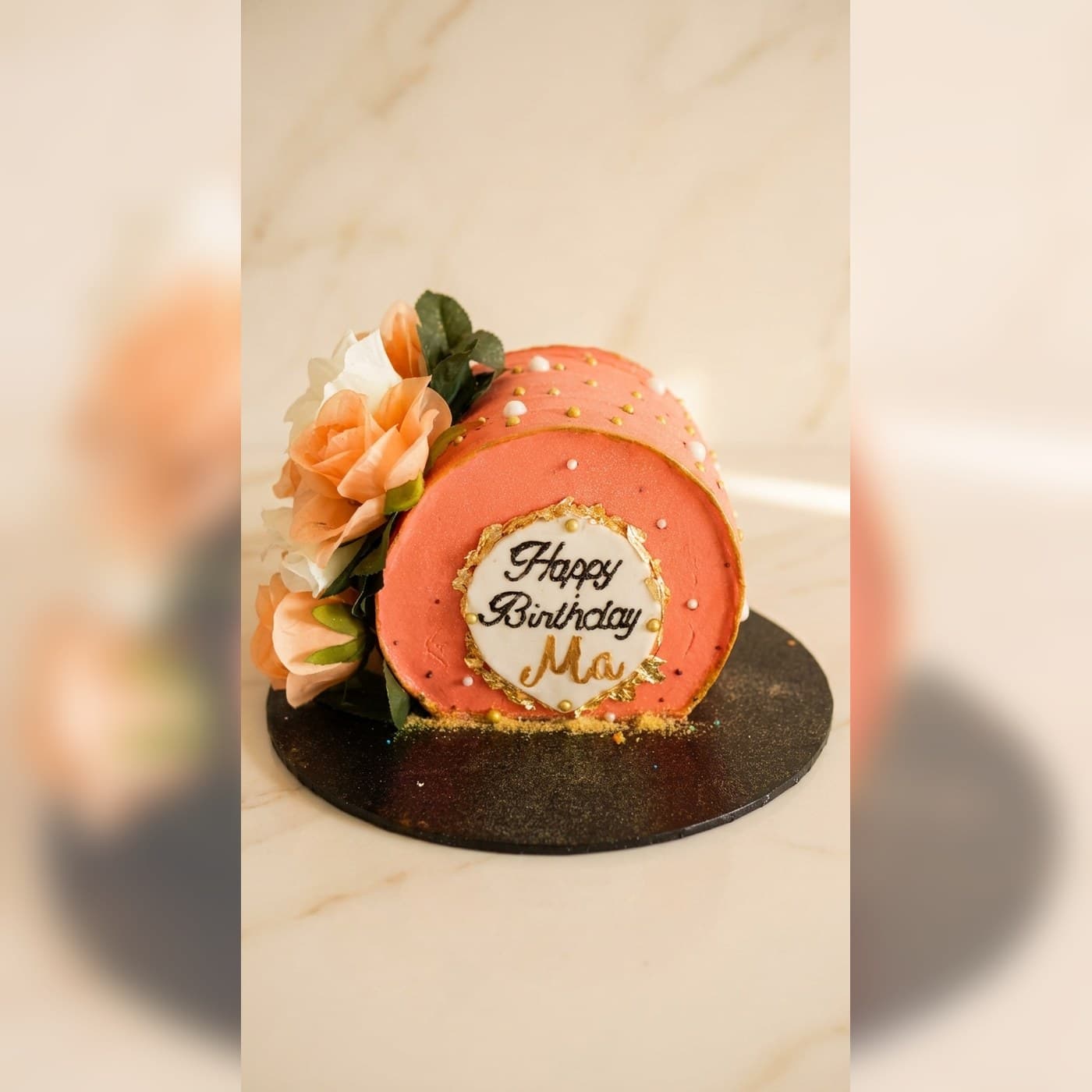 Peach Floral Birthday Cake by Simshine Cakes